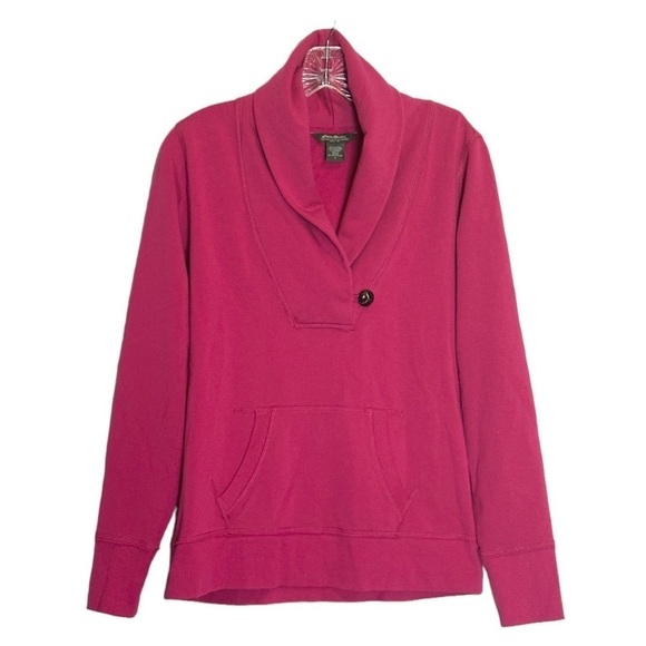 Eddie Bauer Fleece Lined Vibrant Pink Crossover Neck Cozy Sweatshirt Size L - Picture 1 of 8